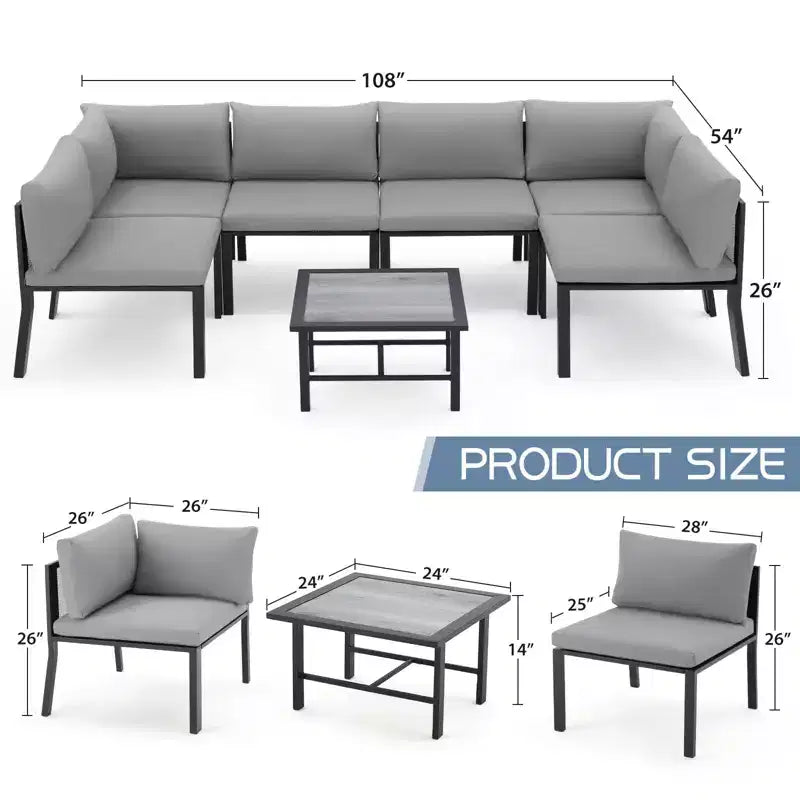Mondawe 7 Pieces Metal Outdoor Furniture Sets Patio Sectional Sofa Garden Conversation Sets