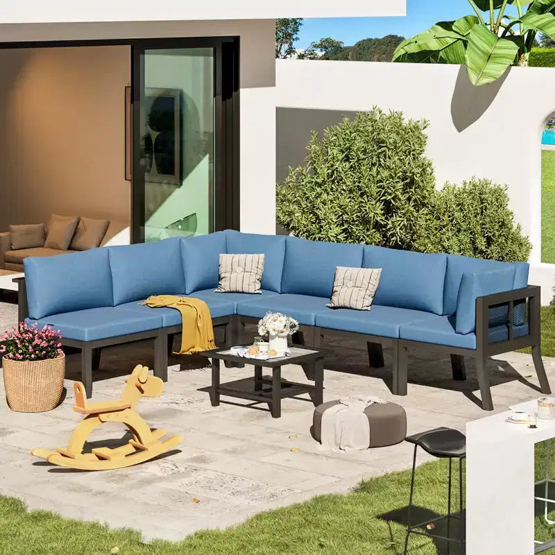Mondawe 7 Pieces Metal Outdoor Furniture Sets Patio Sectional Sofa Garden Conversation Sets