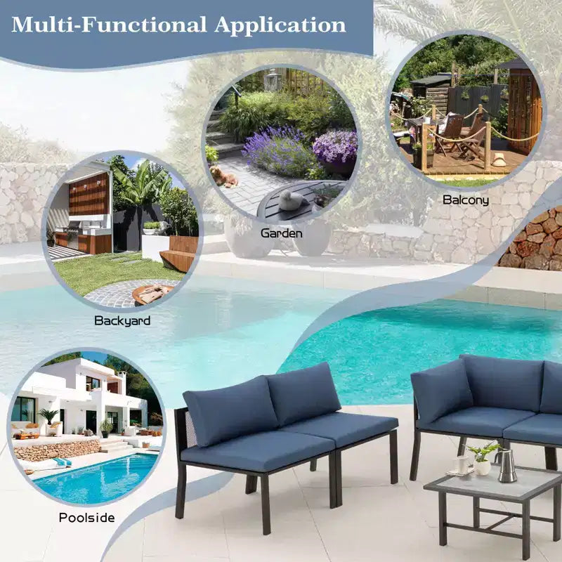 Mondawe 7 Pieces Metal Outdoor Furniture Sets Patio Sectional Sofa Garden Conversation Sets