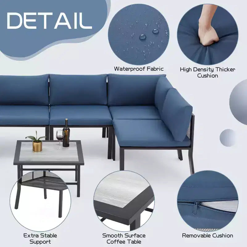 Mondawe 7 Pieces Metal Outdoor Furniture Sets Patio Sectional Sofa Garden Conversation Sets