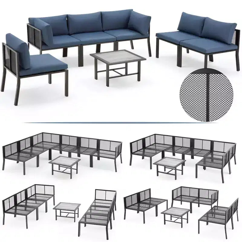 Mondawe 7 Pieces Metal Outdoor Furniture Sets Patio Sectional Sofa Garden Conversation Sets