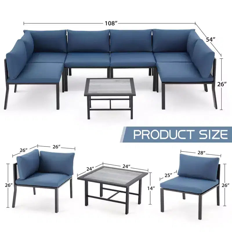 Mondawe 7 Pieces Metal Outdoor Furniture Sets Patio Sectional Sofa Garden Conversation Sets