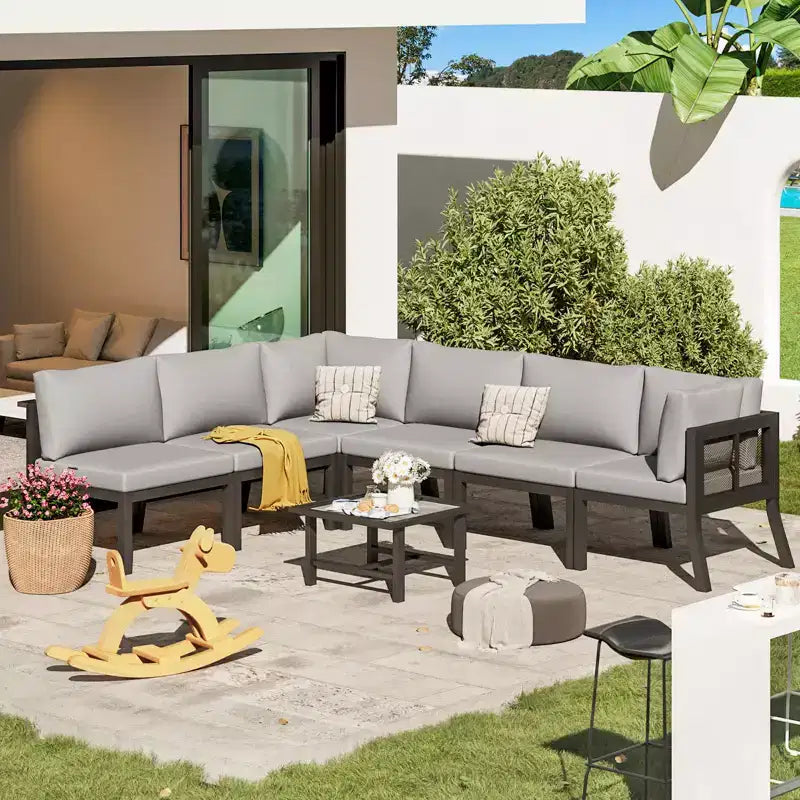 Mondawe 7 Pieces Metal Outdoor Furniture Sets Patio Sectional Sofa Garden Conversation Sets