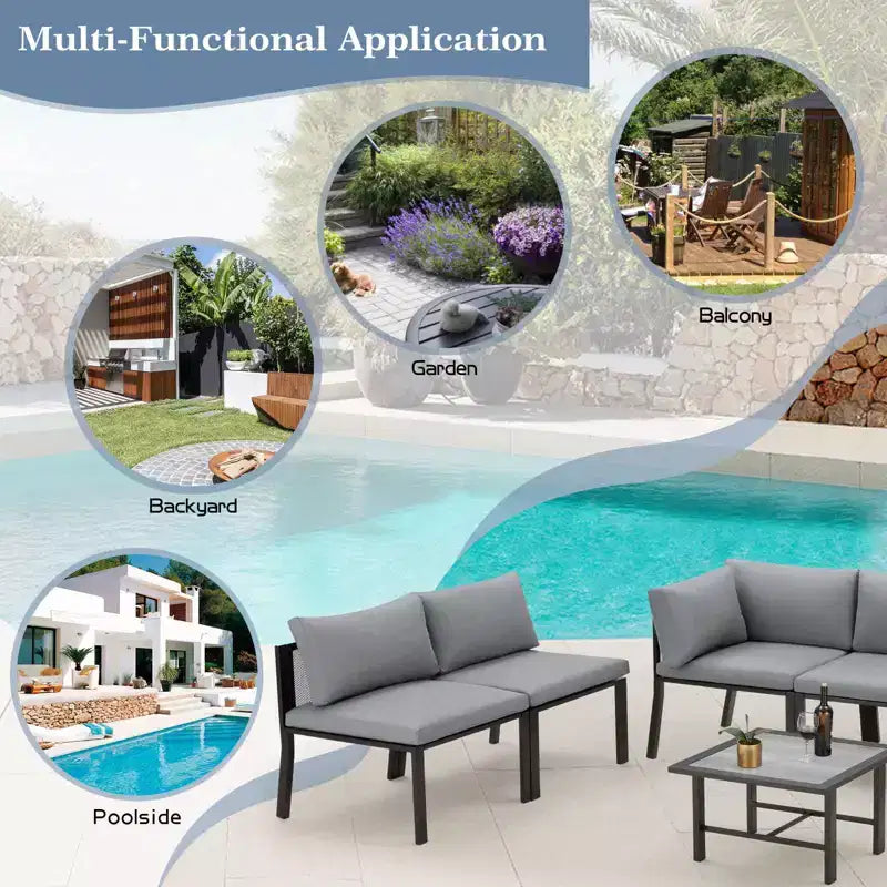 Mondawe 7 Pieces Metal Outdoor Furniture Sets Patio Sectional Sofa Garden Conversation Sets