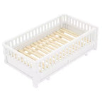 Lit plateforme convertible double/double XL avec barrières de sécurité, transformable en lit double/grand lit, cadre en bois massif - ModernLuxe