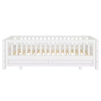 Lit plateforme convertible double/double XL avec barrières de sécurité, transformable en lit double/grand lit, cadre en bois massif - ModernLuxe