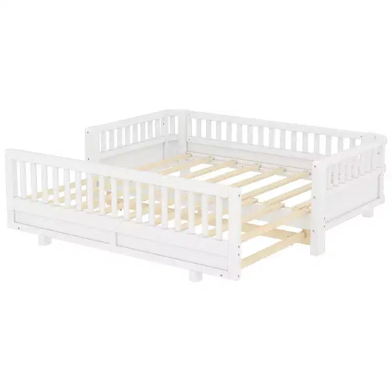Lit plateforme convertible double/double XL avec barrières de sécurité, transformable en lit double/grand lit, cadre en bois massif - ModernLuxe