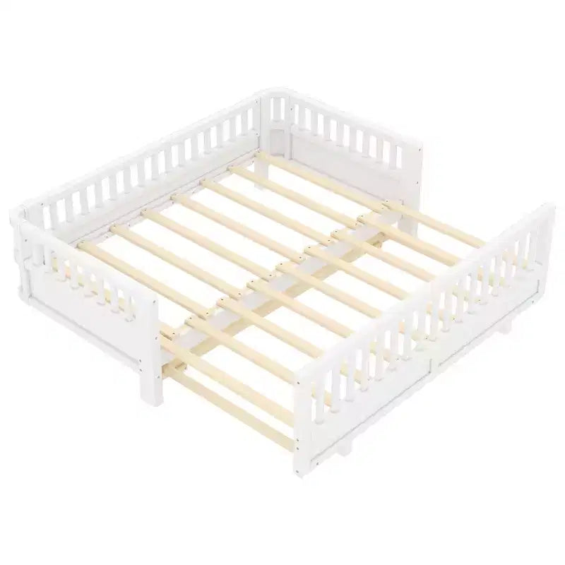 Lit plateforme convertible double/double XL avec barrières de sécurité, transformable en lit double/grand lit, cadre en bois massif - ModernLuxe