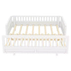 Lit plateforme convertible double/double XL avec barrières de sécurité, transformable en lit double/grand lit, cadre en bois massif - ModernLuxe