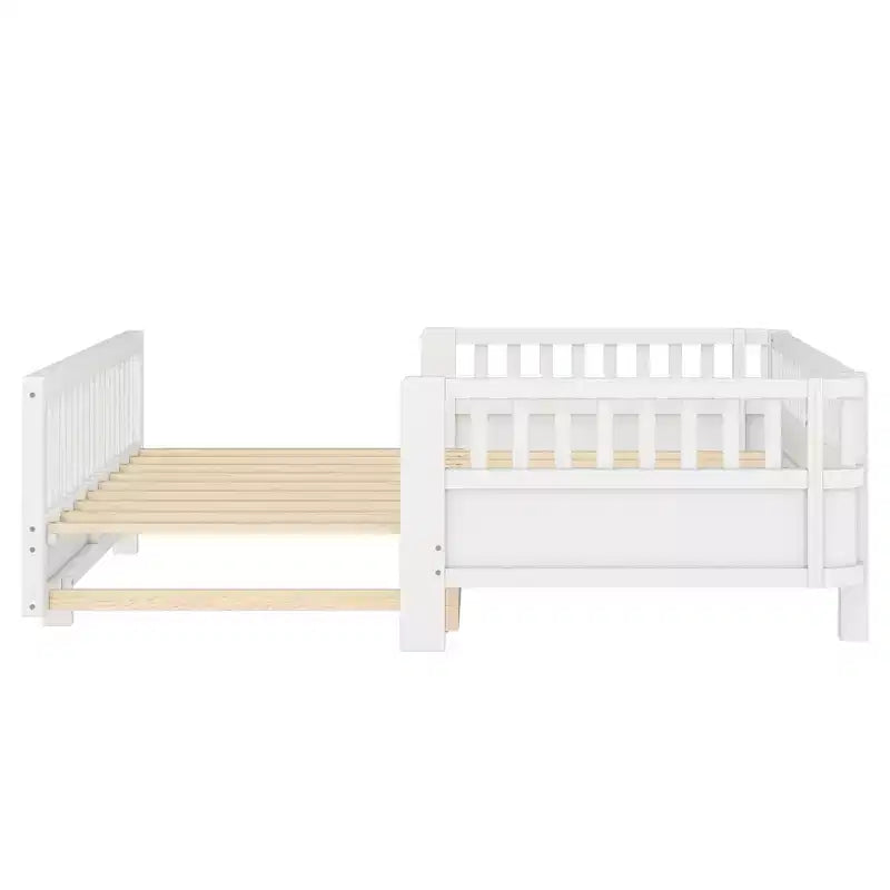 Lit plateforme convertible double/double XL avec barrières de sécurité, transformable en lit double/grand lit, cadre en bois massif - ModernLuxe
