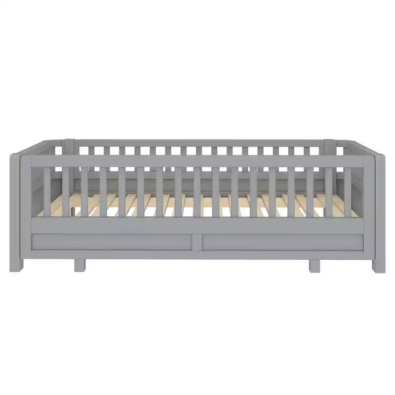 Lit plateforme convertible double/double XL avec barrières de sécurité, transformable en lit double/grand lit, cadre en bois massif - ModernLuxe