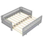 Lit plateforme convertible double/double XL avec barrières de sécurité, transformable en lit double/grand lit, cadre en bois massif - ModernLuxe