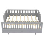 Lit plateforme convertible double/double XL avec barrières de sécurité, transformable en lit double/grand lit, cadre en bois massif - ModernLuxe