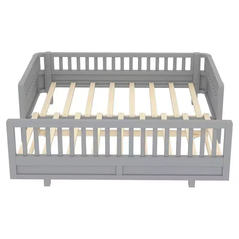 Lit plateforme convertible double/double XL avec barrières de sécurité, transformable en lit double/grand lit, cadre en bois massif - ModernLuxe