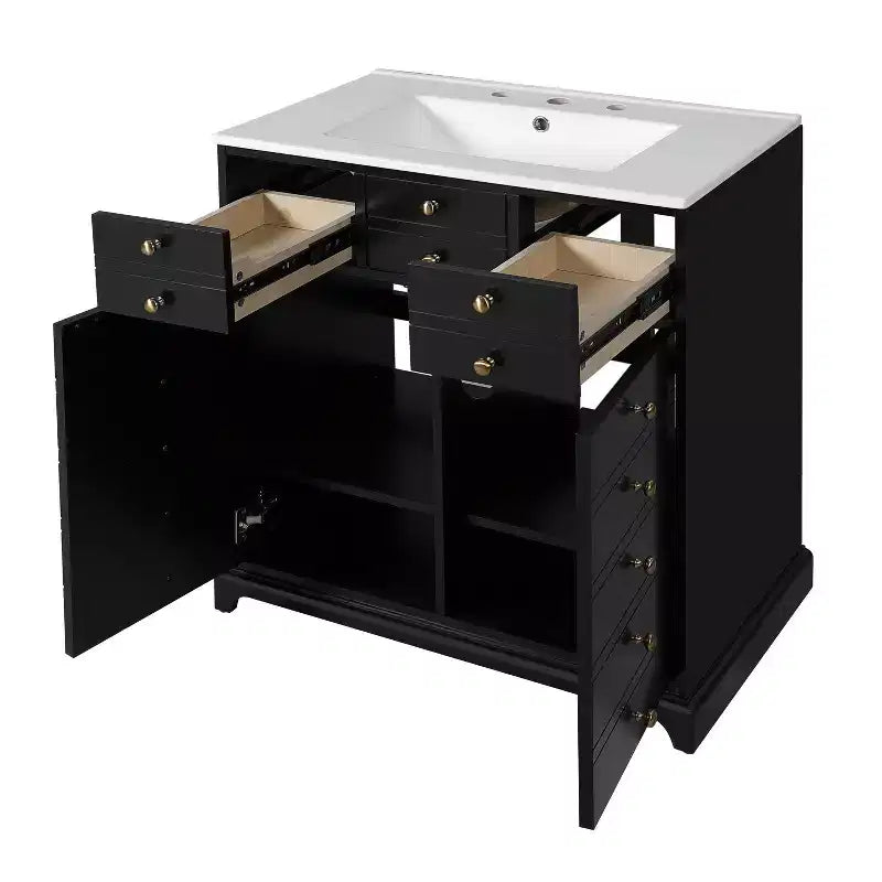 Meuble-lavabo de salle de bain de 30 pouces avec évier, armoire de rangement de salle de bain avec tiroirs et portes à fermeture douce, noir