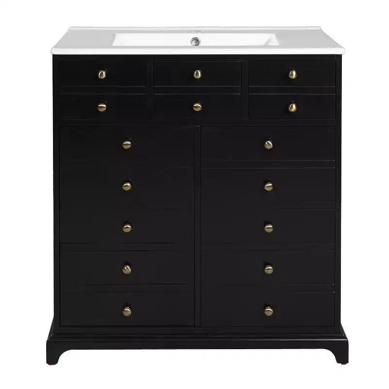Meuble-lavabo de salle de bain de 30 pouces avec évier, armoire de rangement de salle de bain avec tiroirs et portes à fermeture douce, noir