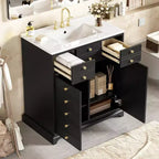 Meuble-lavabo de salle de bain de 30 pouces avec évier, armoire de rangement de salle de bain avec tiroirs et portes à fermeture douce, noir