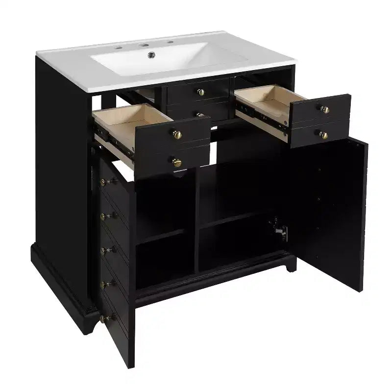 Meuble-lavabo de salle de bain de 30 pouces avec évier, armoire de rangement de salle de bain avec tiroirs et portes à fermeture douce, noir