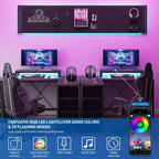 L Shaped Desk with Power Outlets & Led Lights, Computer Desk with Drawers & Shelves, Corner Desk Gaming Desk Home Office Desk, Oak