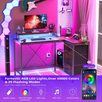 L Shaped Desk with Power Outlets & Led Lights, Computer Desk with Drawers & Shelves, Corner Desk Gaming Desk Home Office Desk, Oak