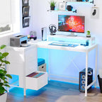 L Shaped Desk with Power Outlets & Led Lights, Computer Desk with Drawers & Shelves, Corner Desk Gaming Desk Home Office Desk, Oak