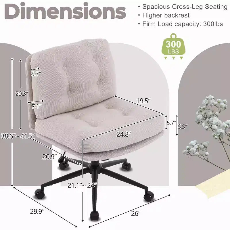 VINGLI Criss Cross Cloud Seat,Comfy Corduroy Cross Legged Office Desk Chair with/no Wheels,Modern Swivel Perch Light Khaki