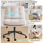 VINGLI Criss Cross Cloud Seat,Comfy Corduroy Cross Legged Office Desk Chair with/no Wheels,Modern Swivel Perch Light Khaki