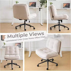 VINGLI Criss Cross Cloud Seat,Comfy Corduroy Cross Legged Office Desk Chair with/no Wheels,Modern Swivel Perch Light Khaki