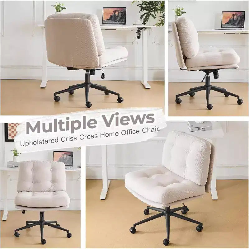 VINGLI Criss Cross Cloud Seat,Comfy Corduroy Cross Legged Office Desk Chair with/no Wheels,Modern Swivel Perch Light Khaki