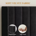 Velvet Upholstered Storage Bed Frame With 2 Footboard Drawers, Vertical Channel Headboard, No Box Spring Required
