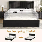 Velvet Upholstered Storage Bed Frame With 2 Footboard Drawers, Vertical Channel Headboard, No Box Spring Required