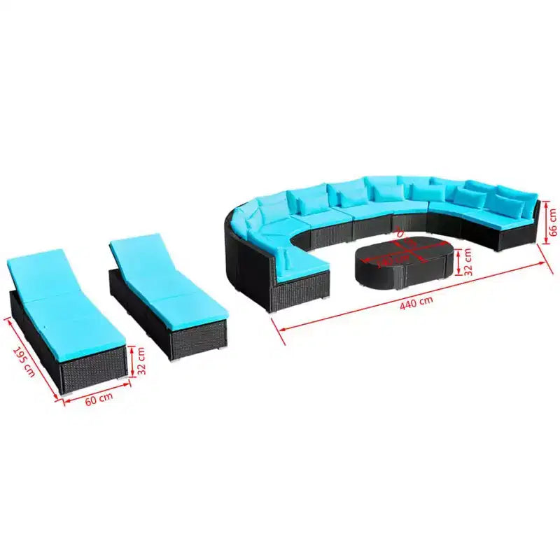 vidaXL Garden Sofa Black and Tropical Blue