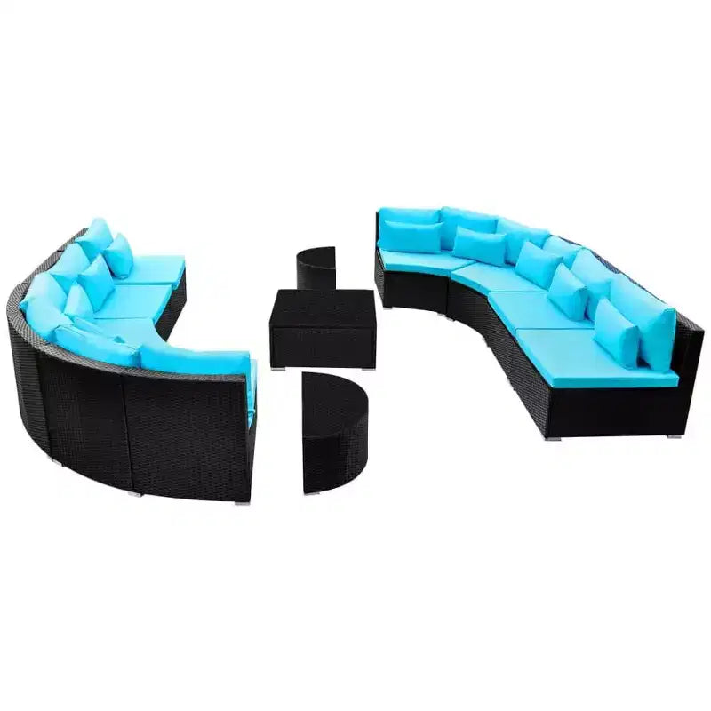 vidaXL Garden Sofa Black and Tropical Blue