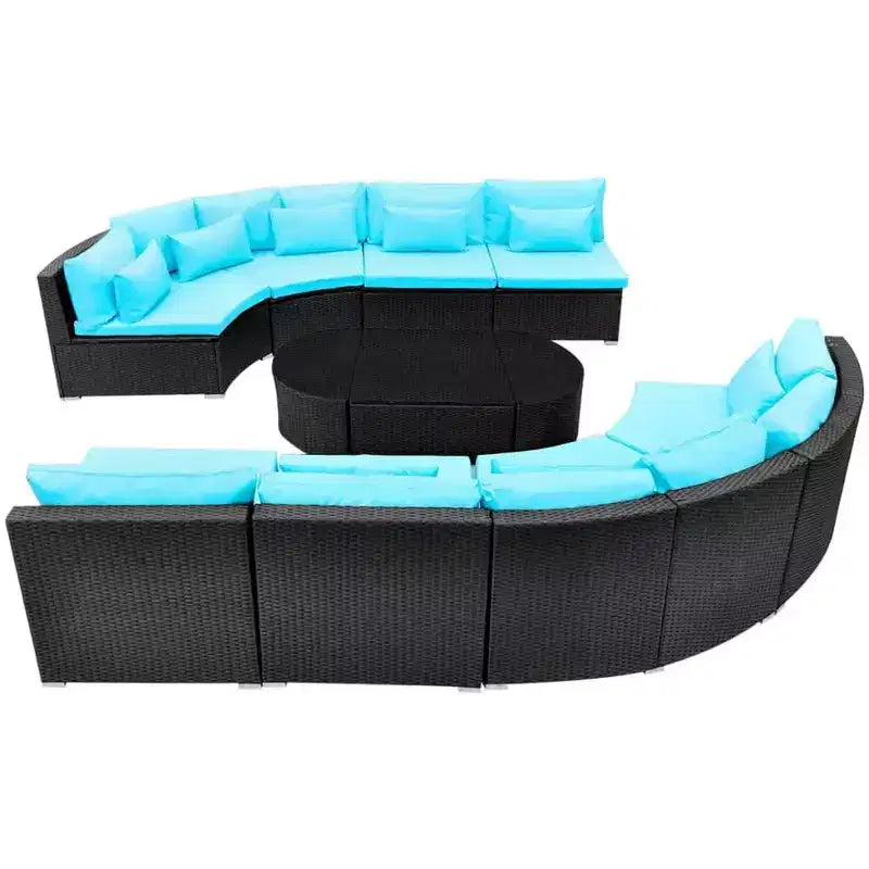 vidaXL Garden Sofa Black and Tropical Blue