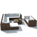 vidaXL Salon de jardin 10 pièces avec coussins en résine tressée marron