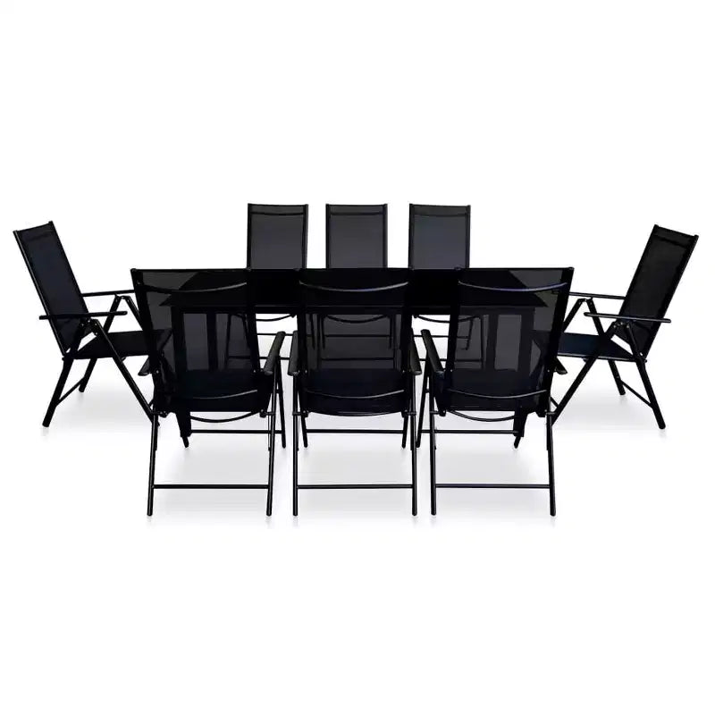 vidaXL Garden Table And Chair Black Powder-coated aluminum, Glass, Textilene