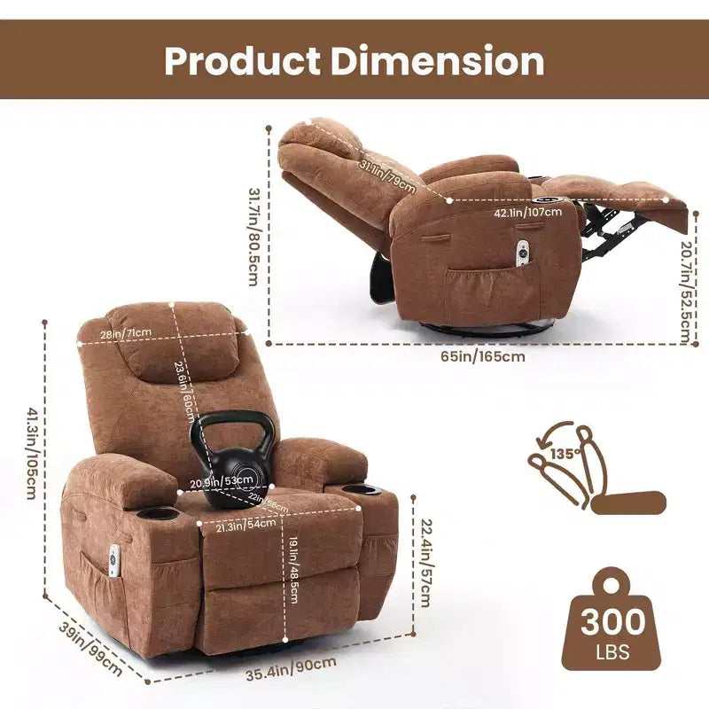 Fauteuil inclinable, fauteuil inclinable à bascule pivotant à 360° pour adultes avec massage et chaleur, fauteuils à bascule électriques pour salon, chambre de bébé