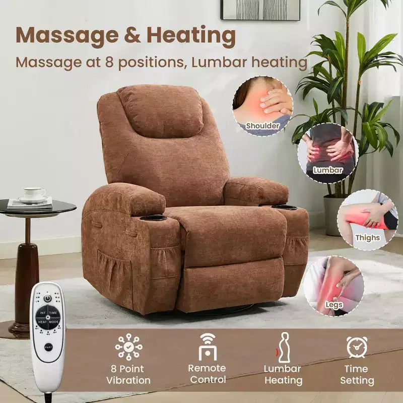 Fauteuil inclinable, fauteuil inclinable à bascule pivotant à 360° pour adultes avec massage et chaleur, fauteuils à bascule électriques pour salon, chambre de bébé