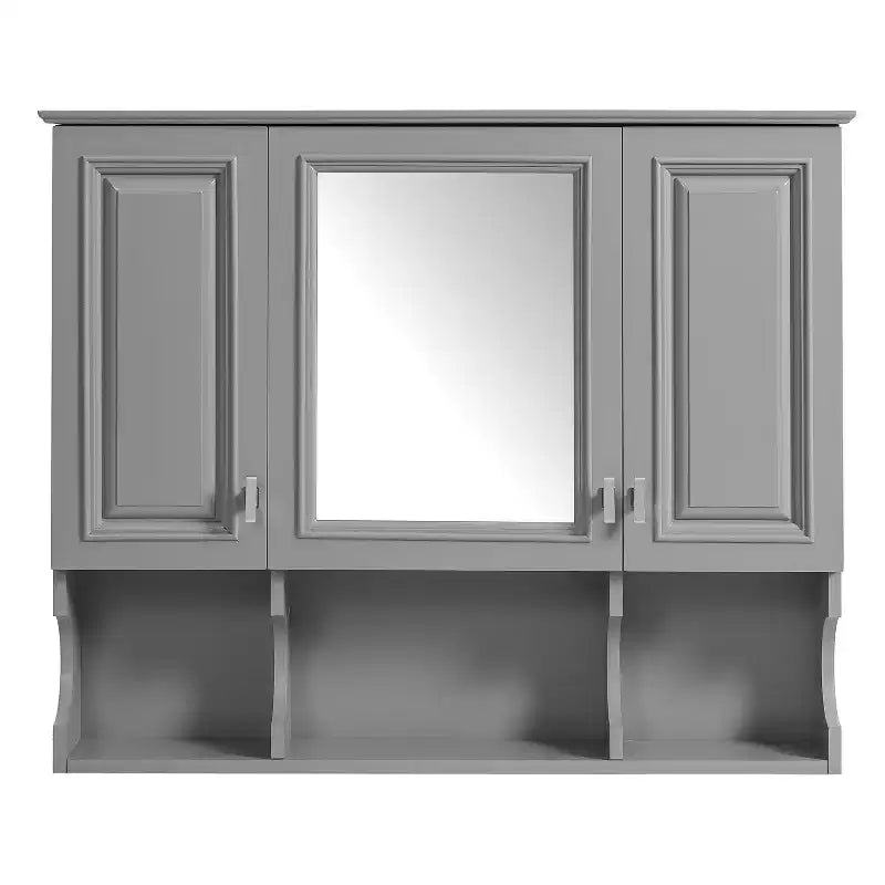 CASAINC 35 x 28 Wall Mounted Mirror Medicine Cabinet with Open Shelves, Modern Bathroom Storage Cabinet