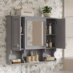 CASAINC 35 x 28 Wall Mounted Mirror Medicine Cabinet with Open Shelves, Modern Bathroom Storage Cabinet