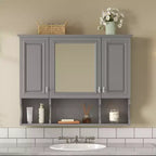CASAINC 35 x 28 Wall Mounted Mirror Medicine Cabinet with Open Shelves, Modern Bathroom Storage Cabinet