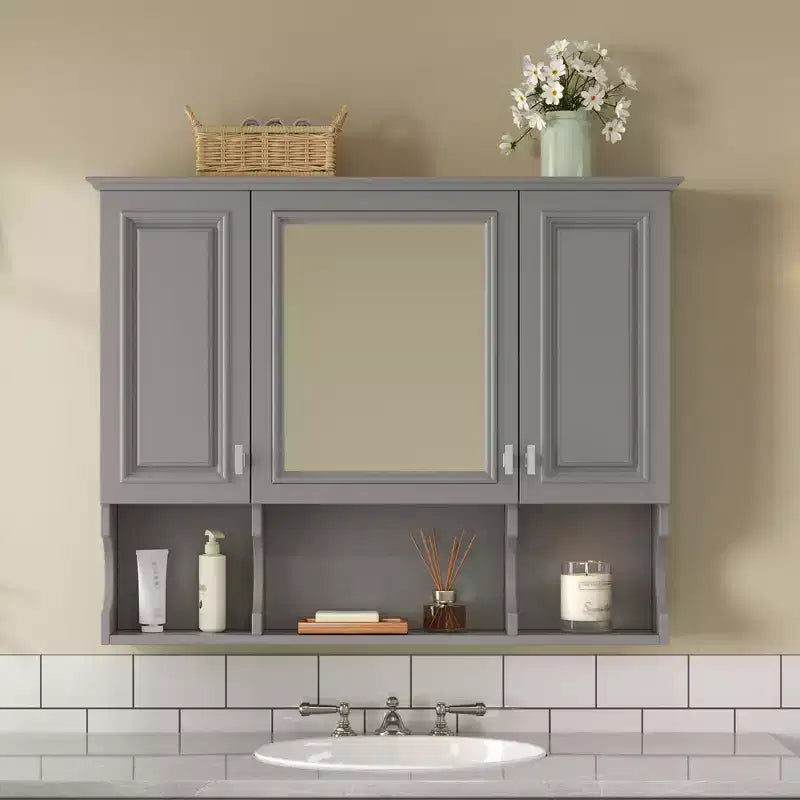 CASAINC 35 x 28 Wall Mounted Mirror Medicine Cabinet with Open Shelves, Modern Bathroom Storage Cabinet