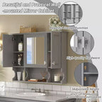 CASAINC 35 x 28 Wall Mounted Mirror Medicine Cabinet with Open Shelves, Modern Bathroom Storage Cabinet