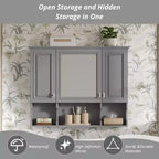 CASAINC 35 x 28 Wall Mounted Mirror Medicine Cabinet with Open Shelves, Modern Bathroom Storage Cabinet