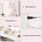 61 Vanity Desk with Mirror & Lights, White Makeup Dressing Table with 8 Drawers & 2 Shelves, 3 Lighting Modes with Adjustable Brightness