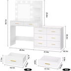 61 Vanity Desk with Mirror & Lights, White Makeup Dressing Table with 8 Drawers & 2 Shelves, 3 Lighting Modes with Adjustable Brightness