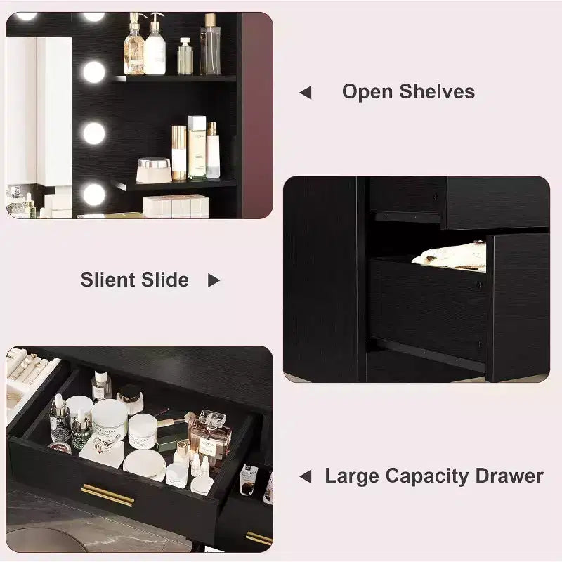 61 Vanity Desk with Mirror & Lights, White Makeup Dressing Table with 8 Drawers & 2 Shelves, 3 Lighting Modes with Adjustable Brightness