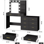 61 Vanity Desk with Mirror & Lights, White Makeup Dressing Table with 8 Drawers & 2 Shelves, 3 Lighting Modes with Adjustable Brightness