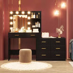61 Vanity Desk with Mirror & Lights, White Makeup Dressing Table with 8 Drawers & 2 Shelves, 3 Lighting Modes with Adjustable Brightness