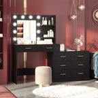 61 Vanity Desk with Mirror & Lights, White Makeup Dressing Table with 8 Drawers & 2 Shelves, 3 Lighting Modes with Adjustable Brightness